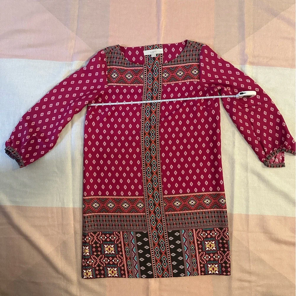 LOFT XXSP Diamond Mosaic 3/4 Sleeve Dress - Picture 2 of 10